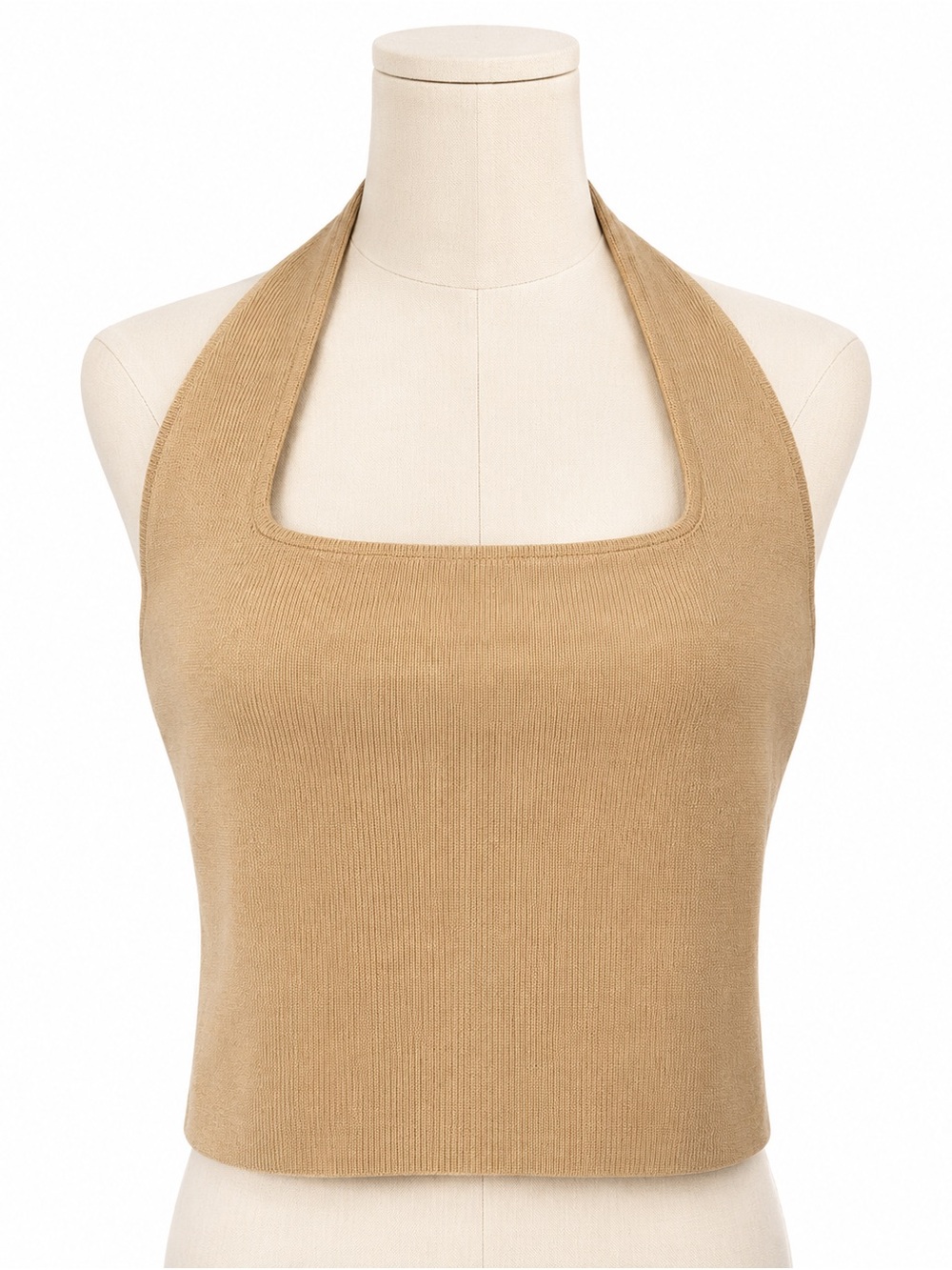 The Drop Tan Halter Crop Top XXL NWT Minimalist Square Neck Knit Tank
